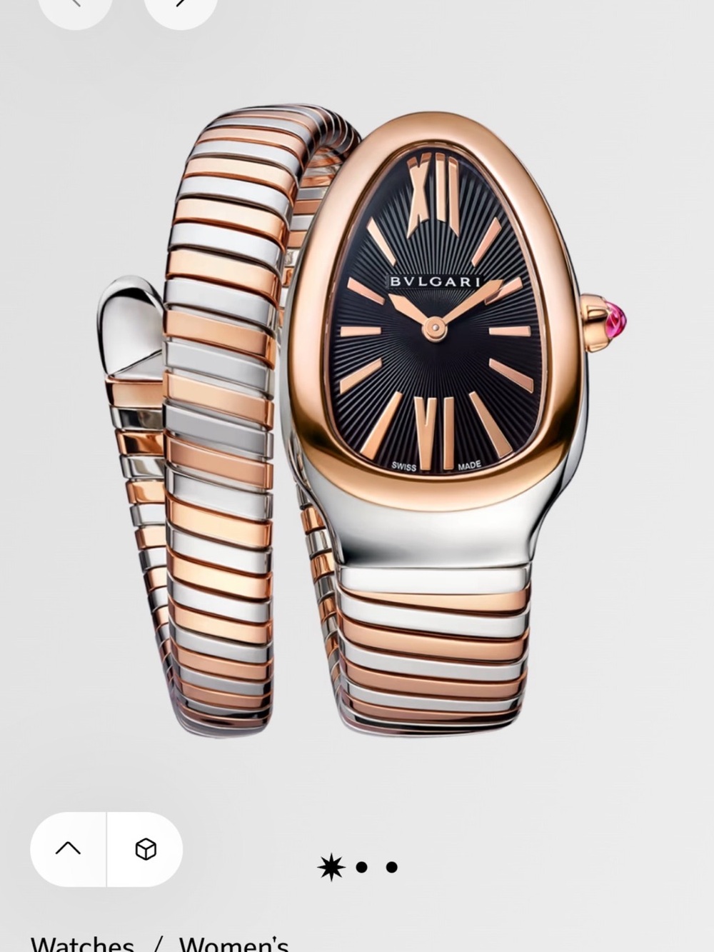 Bulgari Two-Tone Rose Gold and Silver Serpenti Tubogas Watch with Black Dial